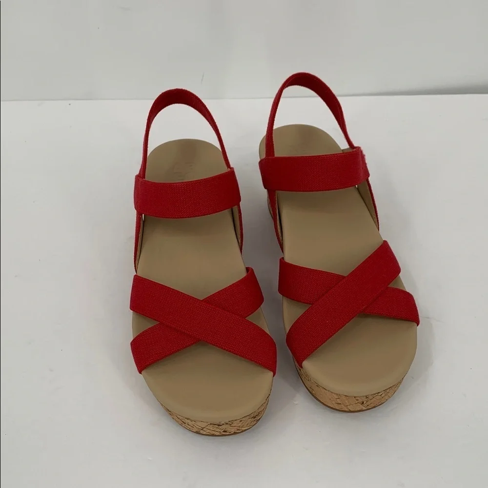 ABEO Riviera Stretch platform wedge espadrille sandal shoe red strappy new 7.5